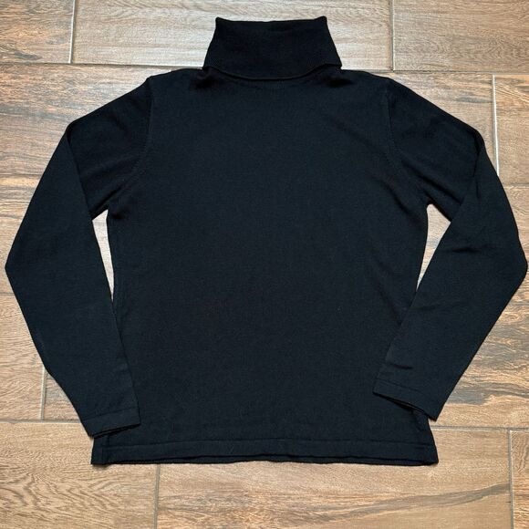 100% WOOL SWEATER Linea Donna Lightweight BLACK Merino Wool Sweater L Washable - Picture 1 of 7